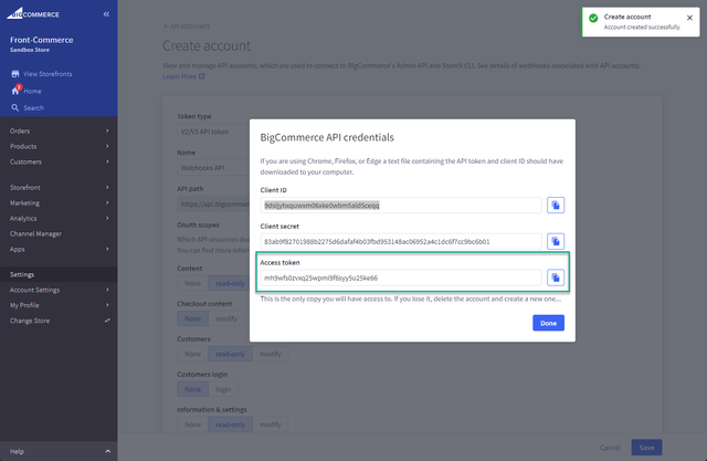 BigCommerce API account access token