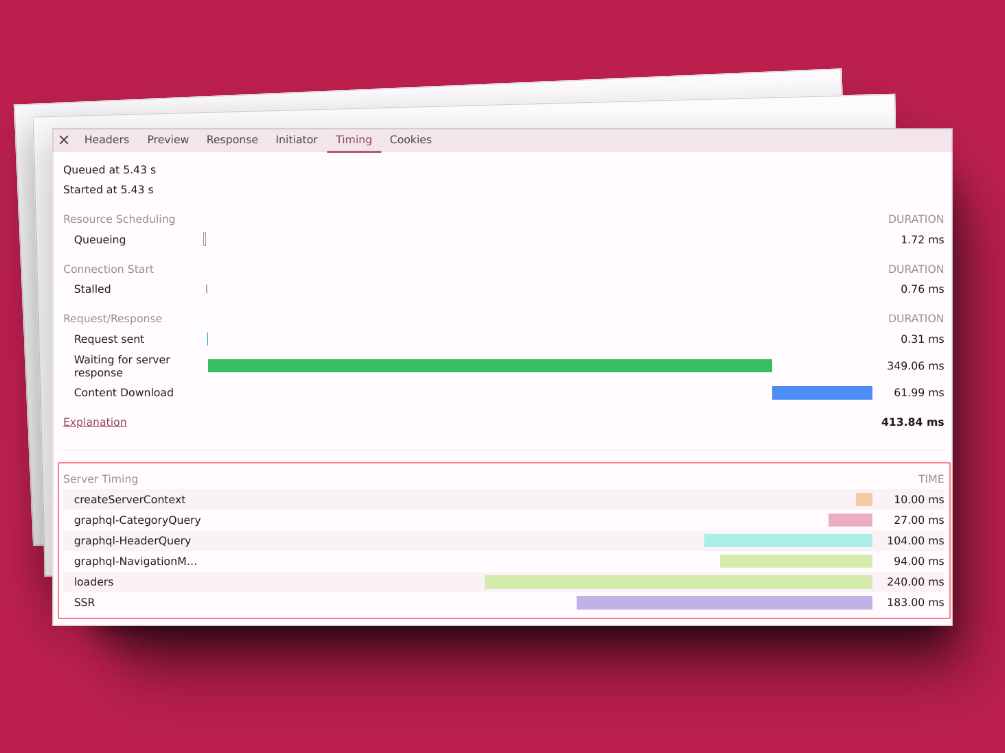 Screenshot of the Server-Timing visualization in Google Chrome DevTools